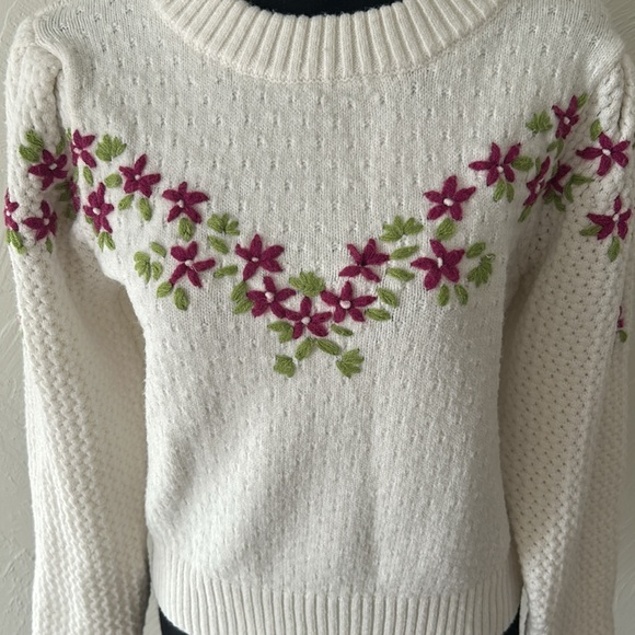 Lulu's White Crew Neck Sweater with Floral Embroidery - Picture 3 of 6